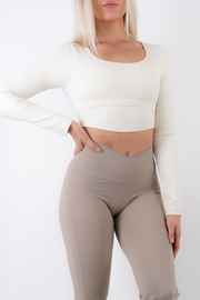 Intensed cropattu ribbed pitkähihainen, beige