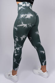 Intensed ryppytrikoot vihreä tie dye marble tiedye pakaroita korostavat scrunch leggingssit treenitrikoot